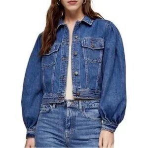 Topshop Tilda Denim Jacket Size 8 / M US Puff sleeve A287